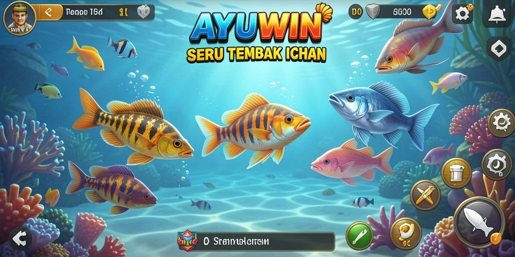 Tampilan gameplay seru di AYUWIN saat menangkap ikan.