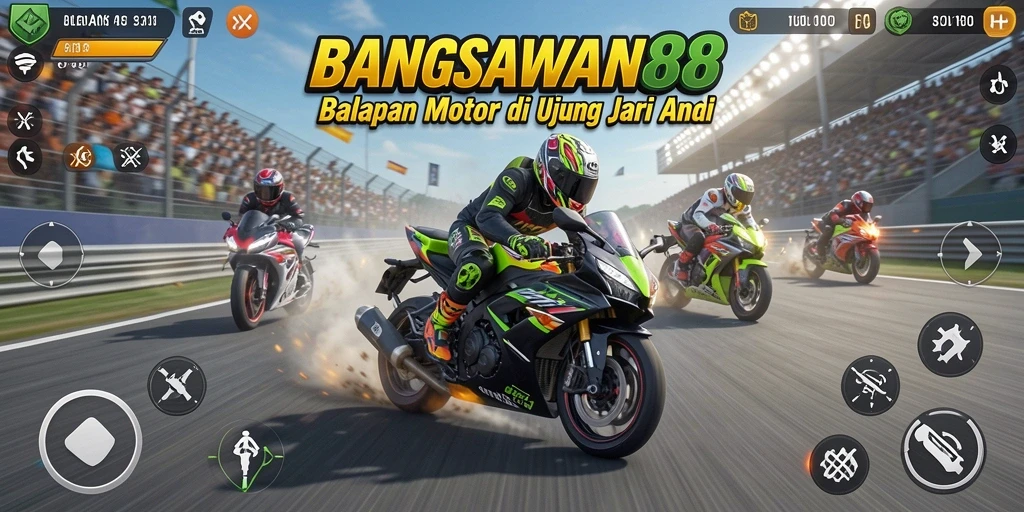 Screenshot BANGSAWAN88 menampilkan aksi balapan motor yang seru.