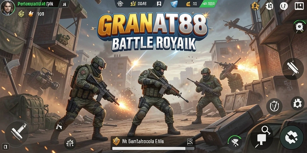 Tampilan screenshot gameplay intens dalam GRANAT88 Battle Royale.