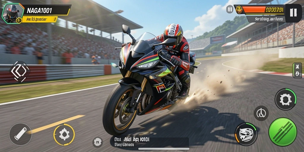 Gameplay NAGA1001 menampilkan aksi balap motor yang mendebarkan.