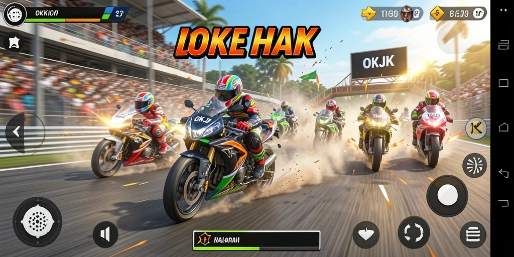 Screenshot gameplay menunjukkan adrenalin tinggi balapan motor.