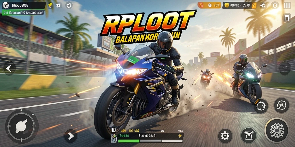Tampilan gameplay balap motor yang intens dan mendebarkan.